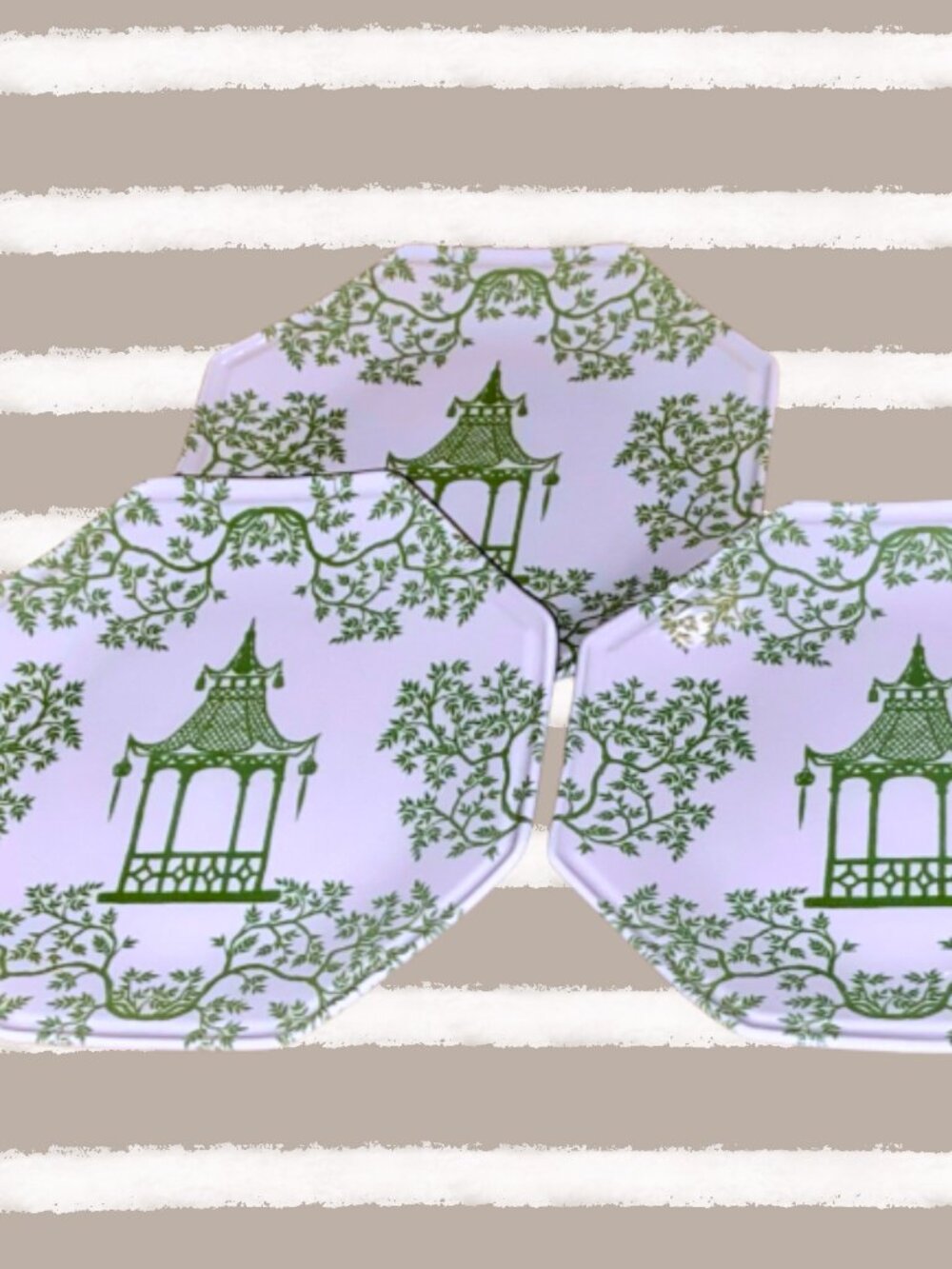 Southern Living Asian Chinoiserie Green Pagoda Salad Plates Wall Decor Set of 3